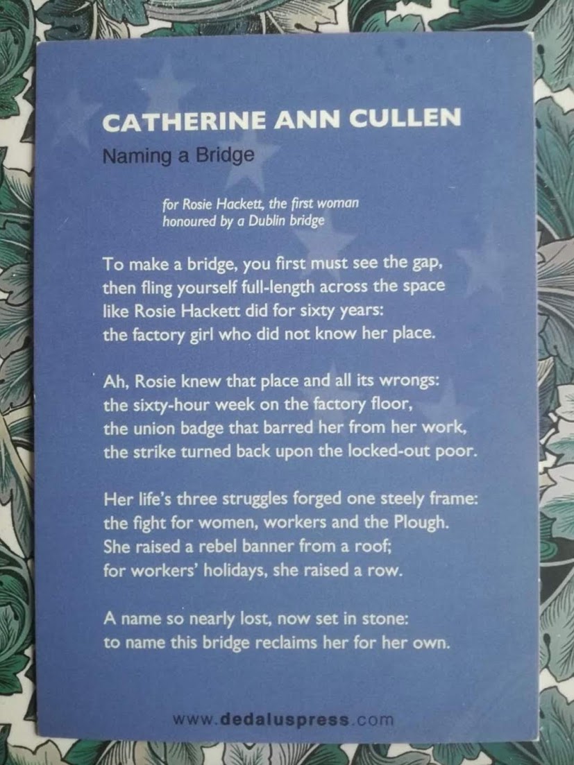 tarryathome's tweet photo. Thanks @MariaFlemingDub for news that An #Taoiseach quoted my Rosie Hackett poem, 'Naming a Bridge', in his keynote to the Shared Island Forum yesterday. Here's the quote, and a postcard of the poem, from The Other Now (Dedalus 2016). Makes a change from 'hope and history rhyme' https://t.co/OZAViQXRNm
