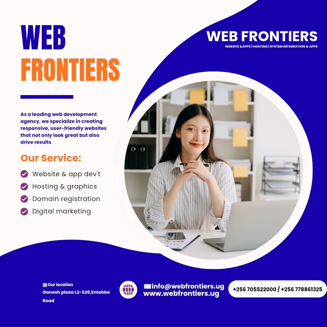 webfrontiers_ug's tweet photo. Take your business to the next level with WebFrontiers. From stunning websites to digital marketing and branding, we provide solutions that help you reach more customers and grow faster. Contact us today. https://t.co/BwSp2OELAR