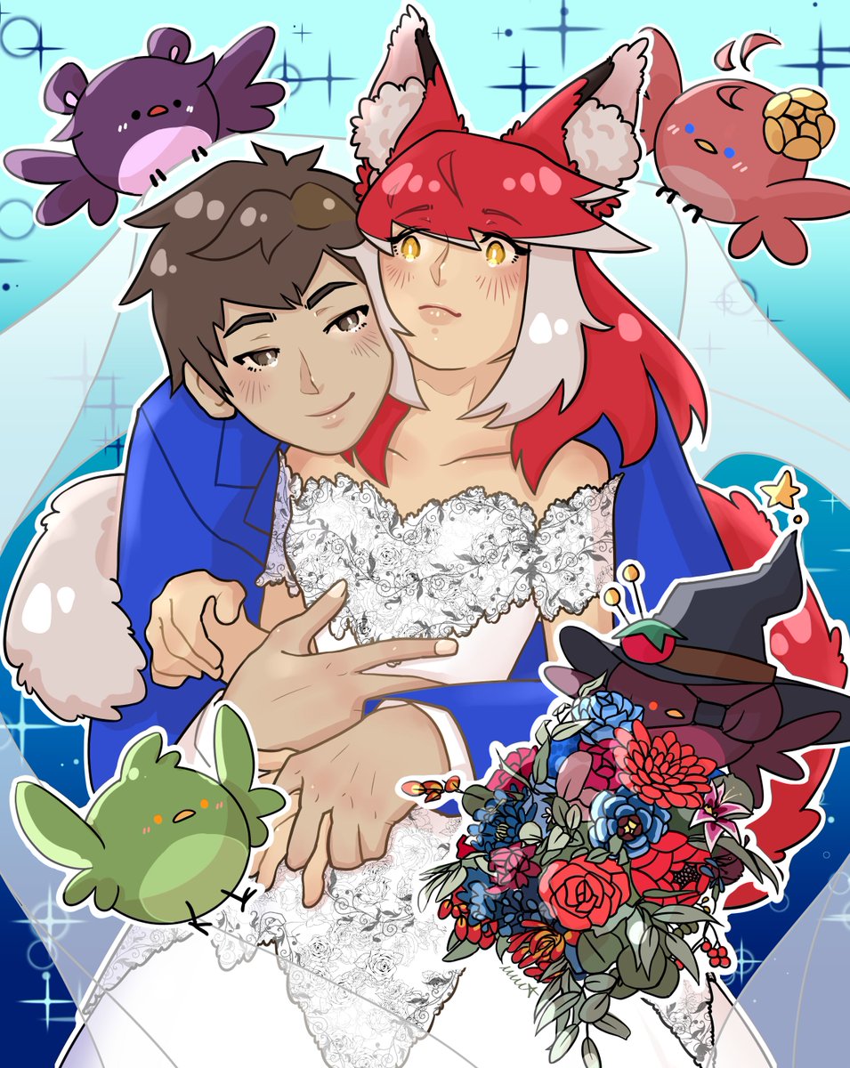 KapenP's tweet photo. -ANNOUNCEMENT-
@RadifoxHere and I (Kapen)
Are Officially Married! ☕️❤️🦊

Thank you to everyone who supported us 🎉 Here's to a new great chapter of our lives. 🥂

Thank you @WrenMara_VT for this amazing art. 

#KapenandRadi https://t.co/fjtTWGXZ4Z