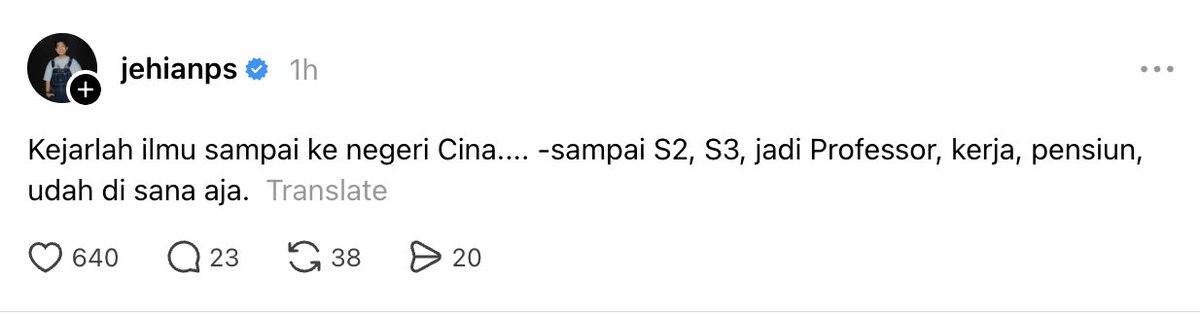 insidefolkative's tweet photo. Kakak dari Jerome Polin juga turut memberikan komentar melalui Threads-nya, 

"Kejarlah ilmu sampai ke negeri Cina.... -sampai S2, S3, jadi Professor, kerja, pensiun, udah di sana aja" https://t.co/iidrLD1Lq6
