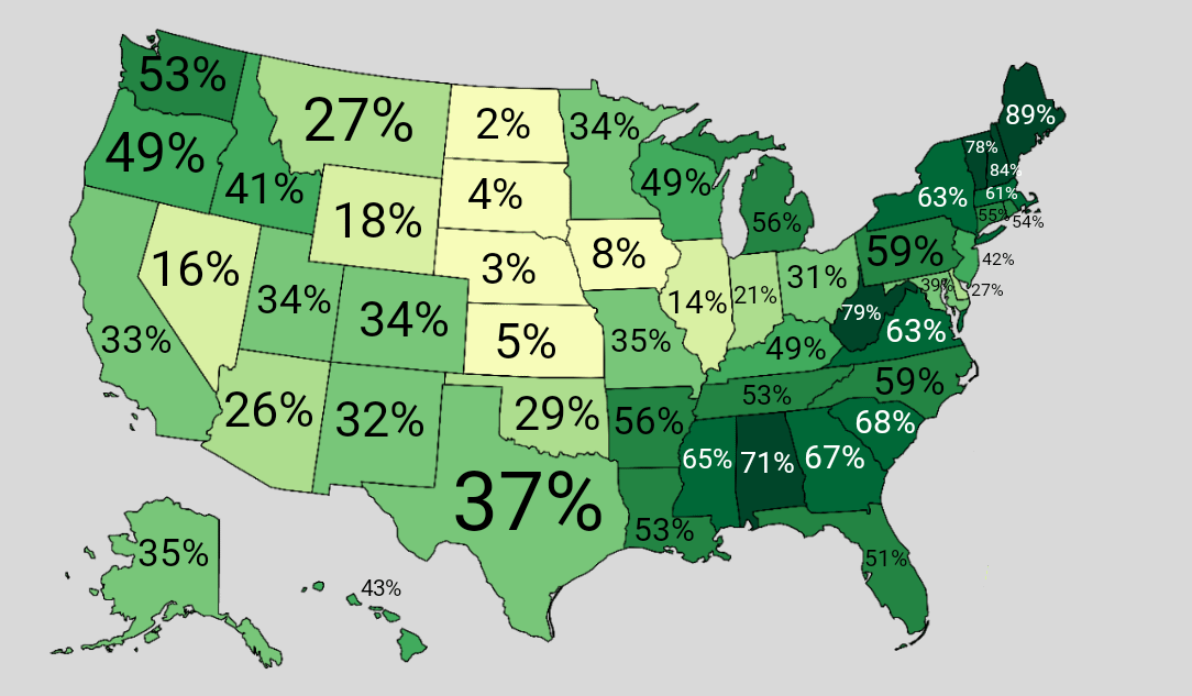 vintagemapstore's tweet photo. Forest coverage by state. https://t.co/47pakIkI72