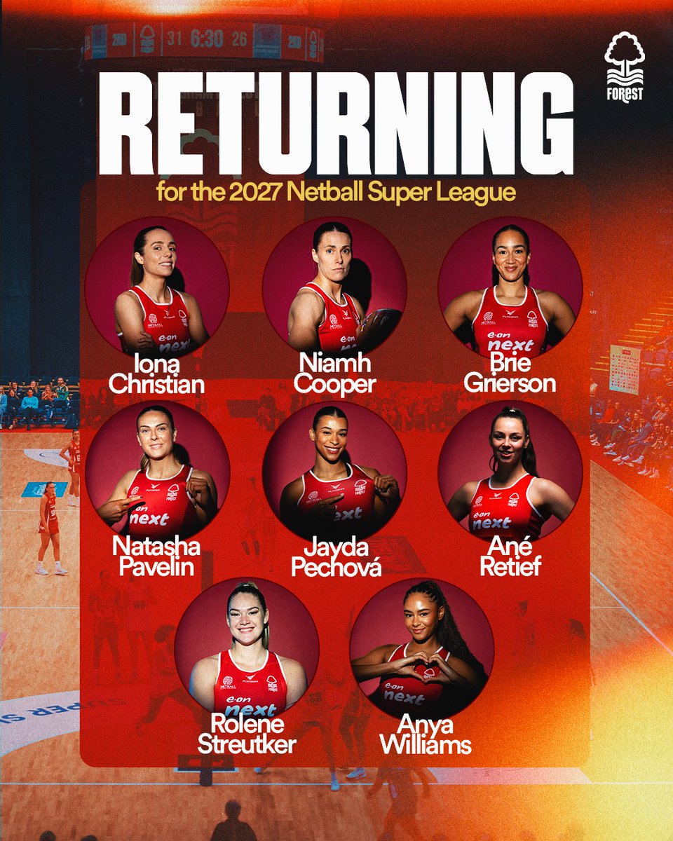 NFNetball's tweet photo. Nottingham Forest Netball can confirm its retained list following the conclusion of the 2026 Netball Super League season. 🌳

📰 https://t.co/2b2Tzv78Ky https://t.co/5sJXv2L7k8