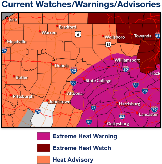 ⚠️ Extreme Heat Warnings & Heat Advisories: Hot + humid this week, with ...