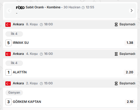 Altilipaylasim's tweet photo. Ankara Fixo
2. Koşu
3⃣ Görkem Kaptan (Ganyan)
4. Koşu
1⃣ Alattin (ilk 4)
8. Koşu
5⃣ Irmak Su (ilk 4)
Oran : 6.38 https://t.co/x3XCCrZ7tX