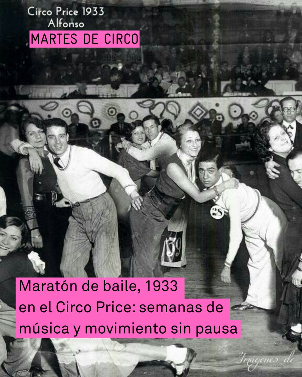 circoprice's tweet photo. Entre 1931 y 1934, el antiguo Circo Price de la plaza del Rey fue escenario de varios maratones de baile de resistencia que hoy resultan tan fascinantes. Con música en directo de la orquesta del circo, dirigida por Mario Barceló. #Martesdecirco
(abrimos hilo) https://t.co/tWoCXNs6Hx