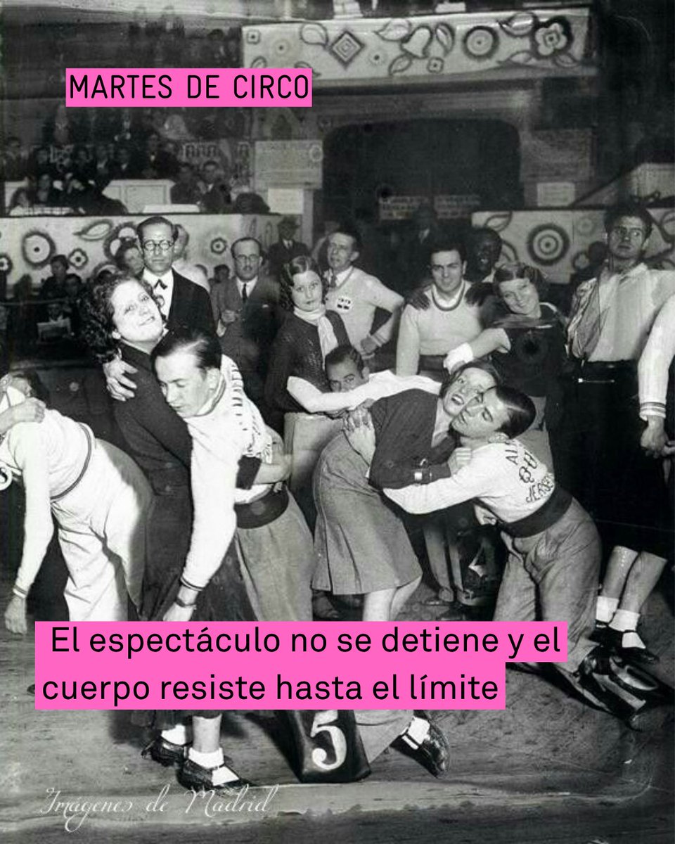 circoprice's tweet photo. ...parejas de bailarines llegaban a pasar semanas enteras en pista, con pausas de apenas quince minutos por hora, turnos de descanso mínimos y el objetivo final de un premio de 18.000 pesetas.
#Martesdecirco https://t.co/P20sNELlO7