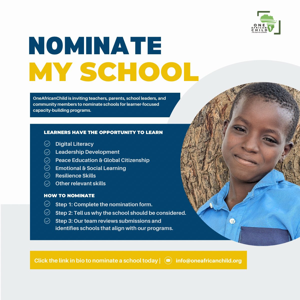 1African_Child's tweet photo. Every learner deserves the opportunity to develop the skills they need to thrive.

Through this initiative, you can recommend schools for capacity-building opportunities. 

Read more about the initiative and how to nominate a school at https://t.co/cnmXX8TTDj https://t.co/QHJXw6Droz