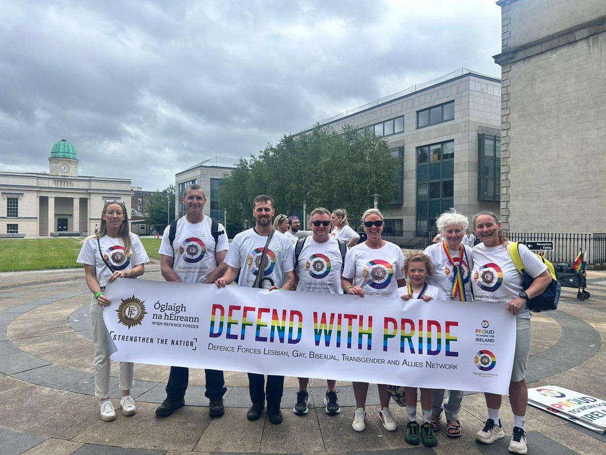 defenceforces's tweet photo. On Saturday, members of the Defence Forces proudly took part in the Dublin Pride Parade, standing alongside more than 100,000 people in celebrating Ireland’s largest event for diversity and inclusion.

Pride is an opportunity to stand in solidarity with our colleagues, veterans, family members and friends, while reaffirming the values of dignity, respect and inclusion that are fundamental to military service.

The Defence Forces is committed to fostering an environment where every member is valued, respected and empowered to serve to the best of their abilities. Together, we celebrate the diversity that strengthens our organisation.

#DublinPride #Pride2026 #ÓglaighnahÉireann