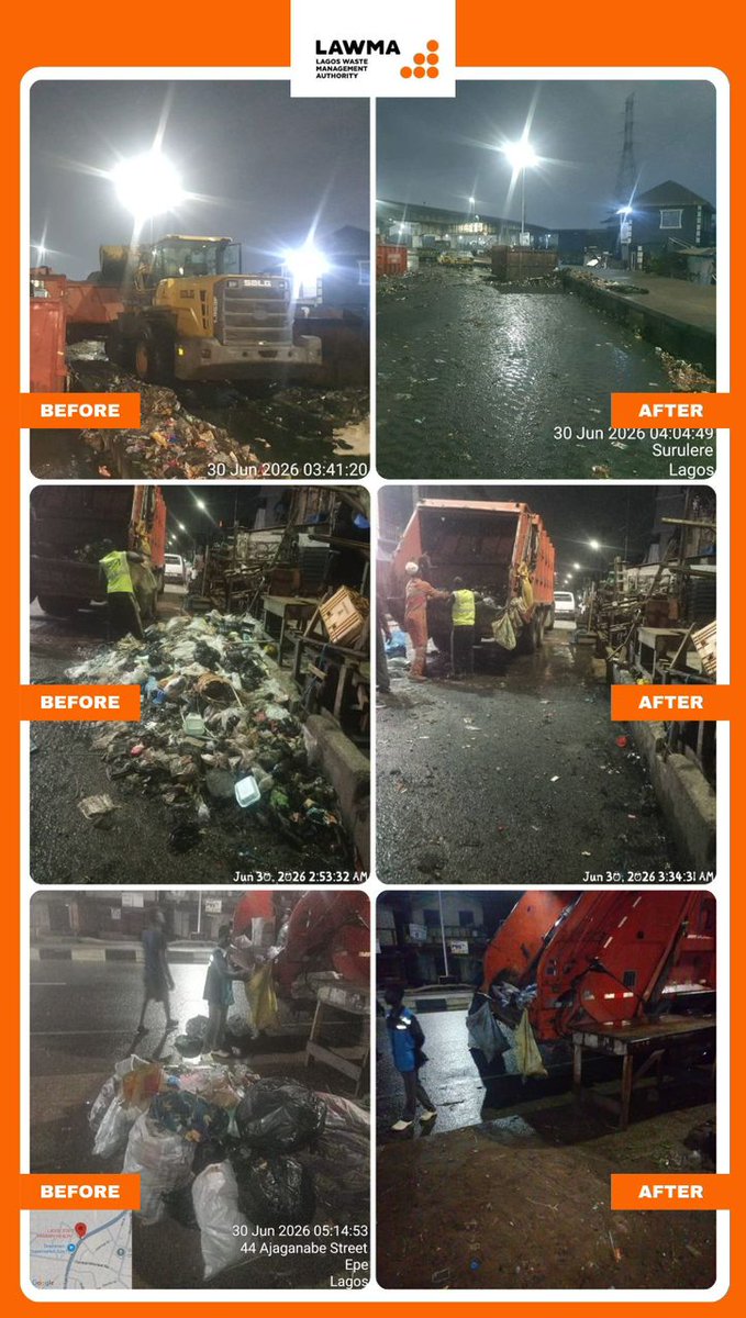 lollylarry1's tweet photo. LAWMA Clears Multiple Blackspots Across Epe, Ikoyi, Lagos Island, and Orile Corridors

https://t.co/LxDns5bMMd https://t.co/agxP9y923N