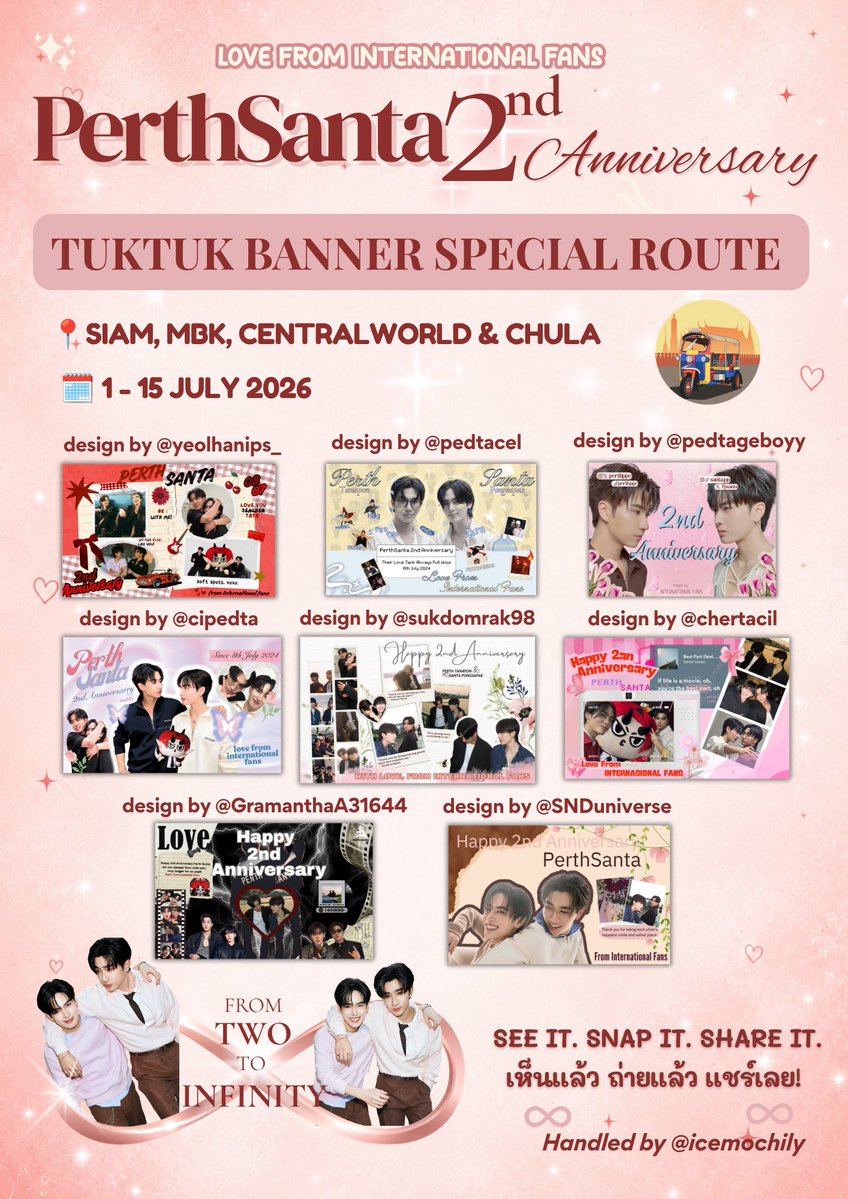 IniyayalovePS's tweet photo. ♾️ 𝐅𝐫𝐨𝐦 𝐓𝐰𝐨 𝐭𝐨 𝐈𝐧𝐟𝐢𝐧𝐢𝐭𝐲 ♾️

PerthSanta 2nd Anniversary Project
Presented by International Fans

TUKTUK BANNER SPECIAL ROUTE
📍 Siam • MBK • CentralWorld • Chula
🗓️ July 1–15, 2026

Spotted our TukTuk? 🛺✨
Capture the moment, snap a photo or video, and tag us! 🖤🤍

#PerthSanta #เพิร์ธแซนต้า
#PerthTanapon #Santapp