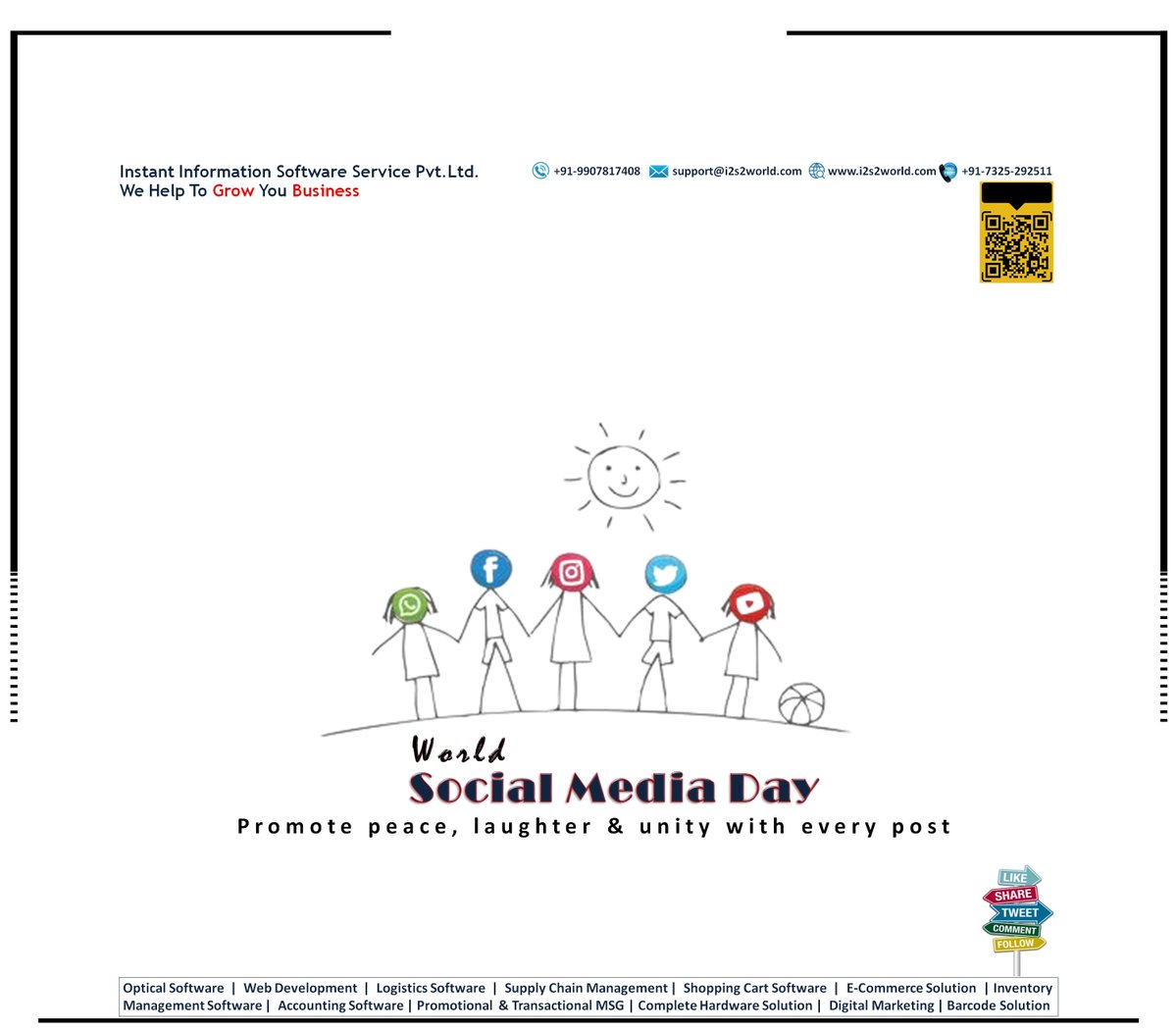 instant_pvt's tweet photo. Promote peace, laughter &amp; unity with every post✨✨
#World_Social_Media_Day
#SocialMediaDay
#सोशलमीडियाडे
#Optical_software
#Opticalsoftware
#i2s2
#Optocare
#AaharStore
#Digital_Marketing
#Web_Development
#ERP
#ITSolutionExperts
#webdesign
#websitedesign

https://t.co/3jKYRs2wWK https://t.co/zIyS52bGSu