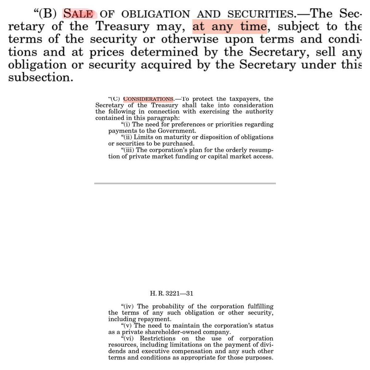 CarlosVignote's tweet photo. Funding pot from Tsry(c),BA calls:"line of credit". But (g)Funding Commitment, isn't?
lnvestment only Equity. Inv in Debt securities isn't inv?
SPS bought w/ g, allowed in c:
Hybrid
Ps,redeemable
Tsry can SELL at any time. BA:"BUY"
6 considerations in authority of Tsry:↓SPS asap https://t.co/KS9h03Koko