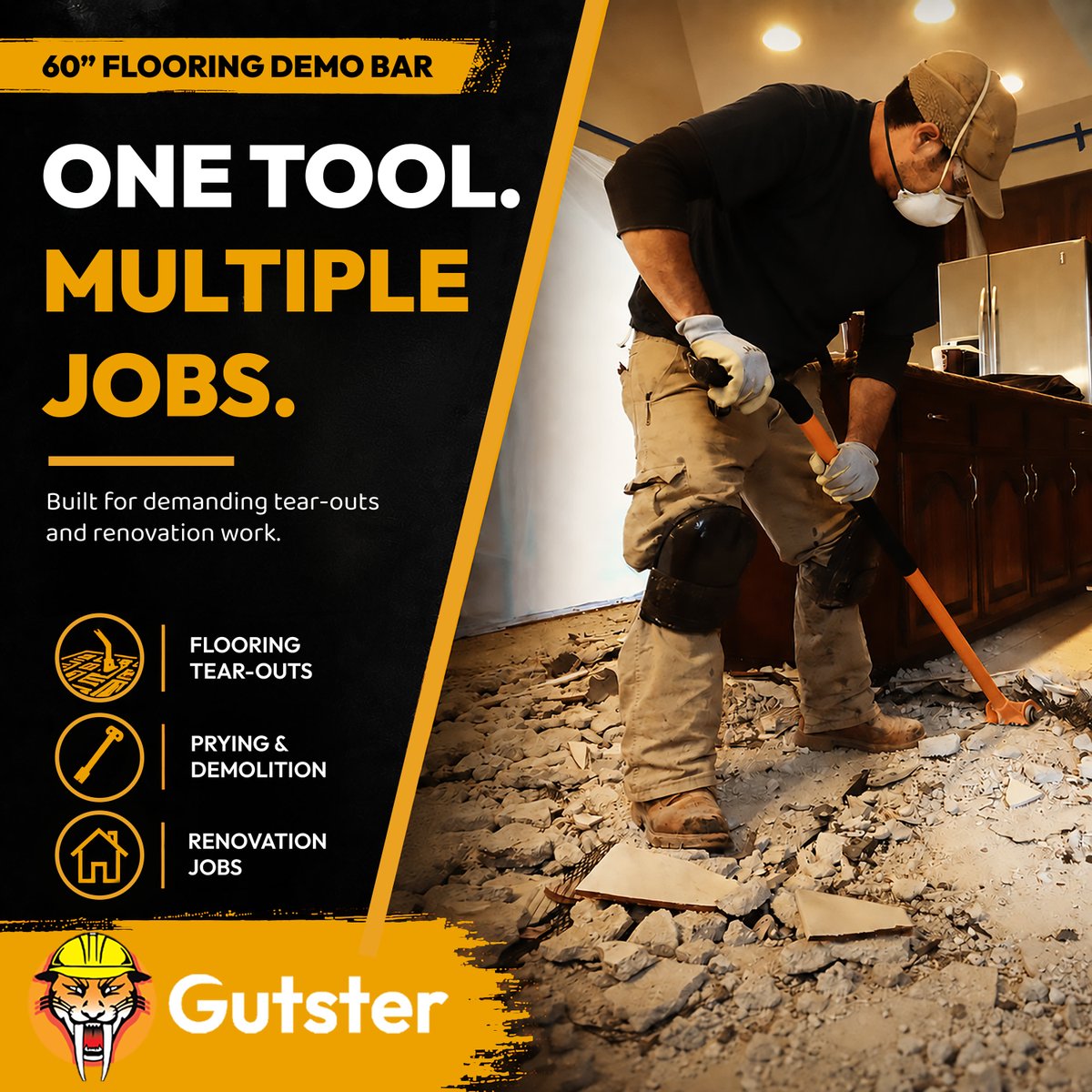 GutsterTools's tweet photo. The 60 Flooring Demo Bar is designed for:
🔹 Flooring tear-outs
🔹 Deck board removal

Call Now: +1 908-360-5227 
🌐 https://t.co/BnzzAgtRyH 
Email us: sales@gutstertools.com

#DemolitionPryBar #FlooringRemovalTool #DeckBoardRemoval #ProfessionalTools https://t.co/AhDgYEXe9I