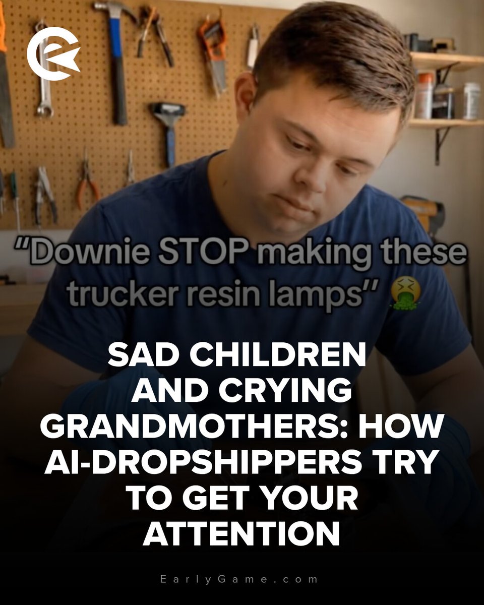 earlygamegg's tweet photo. Don't let AI fool you: Viral videos of crying grandmas, sad kids, or "handmade" small businesses are often fake dropshipping ads designed to manipulate your emotions into buying overpriced products 🤡 https://t.co/Ugfddb0sBP
