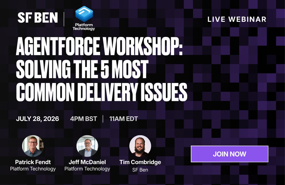 SalesforceBen's tweet photo. Join us to explore the five most common Agentforce delivery challenges and practical ways to overcome them using Salesforce best practices.

https://t.co/Bpu7GgS9B0

#Salesforce https://t.co/ViVTz9Aewh