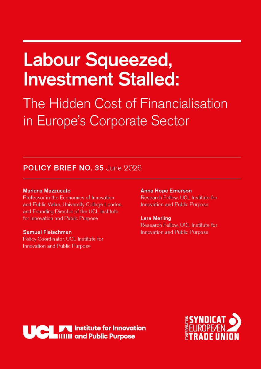 MazzucatoM's tweet photo. Europe’s largest companies are seeing record profits but low investment.

What do they do with the profits instead? Distribute them to shareholders, borrow to fund more payouts, and hoard earnings to maintain buffers for future distributions.

New policy brief, co-authored with @SamuelFleischm2, @AnnaHopeEmerson, and @LaraMerling, where we look at the social costs of misdirected capital and what to do about it. Link in replies.