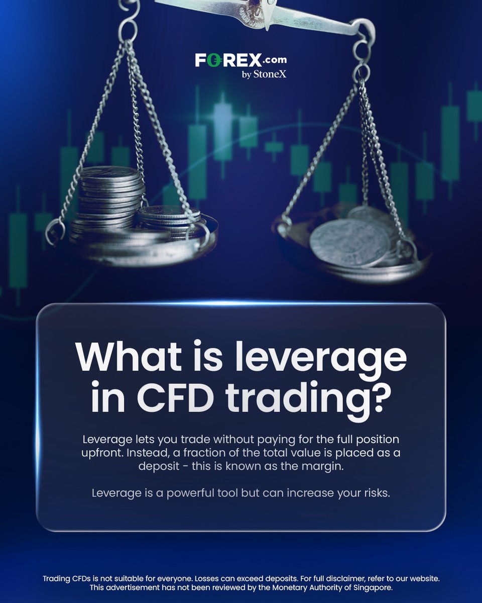 FOREXcomSG's tweet photo. Margin and leverage are two key concepts to understand when trading CFDs, enabling you to open positions by paying a fraction of their full value.

Swipe to learn more about these fundamentals. https://t.co/BODzvxswA3