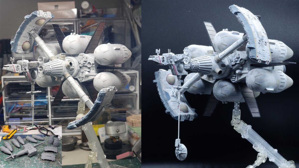 holy_oden's tweet photo. 【完成1/3】「TOKYO-Ⅲ」Team STRIKE!3Dプリントキット完成！知る人ぞ知るSF映画『さよならジュピター』（1984）冒頭に登場する超長距離貨客宇宙船。宮武一貴氏の複雑なデザインと細かいディテールの再現度が素晴らしい。全長30㎝弱ある大型のキットです。#さよならジュピター https://t.co/4rRS50H1FJ