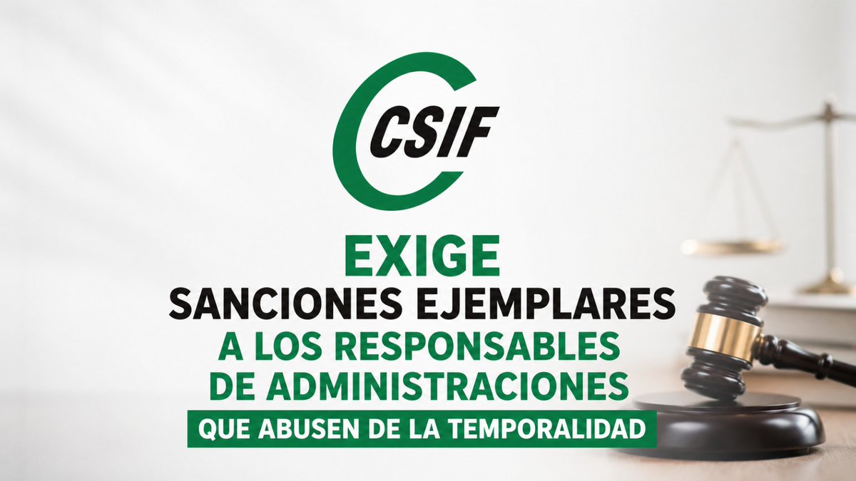 CSIFnacional's tweet photo. #CSIF exige sanciones ejemplares a los responsables de Administraciones que abusen de la temporalidad.

🗣️ Hay que endurecer las sanciones, convocar todas las plazas estructurales, reducir plazos de ejecución de procesos selectivos y aprobar unos presupuestos que eliminen de una vez la tasa de reposición como se pactó con CSIF.

🟢 Trasladamos nuestra solidaridad con las miles de personas que están todavía en situación de abuso de la temporalidad. Continuaremos nuestras medidas de presión.
👉 https://t.co/4SUKmIJV5L