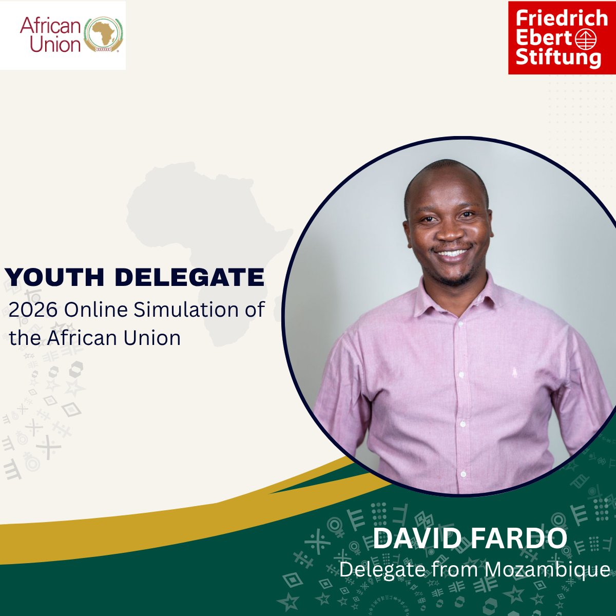 DavidFardoo's tweet photo. Entre os dias 11 e 12 do corrente mês estarei a participar da Simulação Continental Online 2026 da União Africana (2026 E - Model – AU), onde participarão mais de 60 jovens dos diferentes países do continente.
@_AfricanUnion 
@AUYouthProgram 
@AU_WGYD 
@fes_au https://t.co/z80jt6wAPZ
