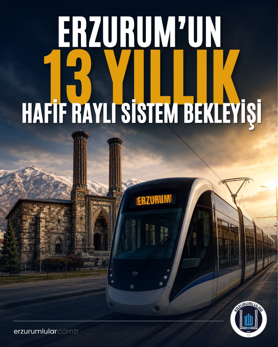 erzurumlular's tweet photo. Erzurum’da hafif raylı sistem (tramvay) projesi ilk kez 2013 yılının Kasım ayında, dönemin Büyükşehir Belediye Başkanı Ahmet Küçükler tarafından katıldığı televizyon programlarında kamuoyuna duyuruldu. O dönemde gündeme gelen proje, uzun yıllar boyunca somut bir yatırım aşamasına geçemedi.

Projenin resmiyet kazanan ilk önemli adımı ise 2015 yılında atıldı. Bakanlar Kurulu kararıyla Erzurum’da kent içi raylı sistem yapılmasının önü açılırken, projenin Ulaştırma ve Altyapı Bakanlığı tarafından yürütülmesi kararlaştırıldı.

İlerleyen süreçte fizibilite çalışmaları tamamlandı, uygulama projeleri hazırlandı ve gerekli onay süreçleri tamamlanarak proje yatırım programına alındı. Dönemin yetkilileri tarafından yapılan açıklamalarda, Erzurum’un ulaşım geleceği açısından büyük önem taşıyan hafif raylı sistemin hayata geçirileceği ifade edildi.

Ancak aradan geçen yıllara rağmen projede yapım aşamasına geçilemedi.

2025 yılı Kasım ayında Ulaştırma ve Altyapı Bakanlığı tarafından yapılan açıklamada ise Erzurum’un da aralarında bulunduğu dört ilde toplam 15 kilometrelik ilk kent içi raylı sistem hatlarının yapılacağı duyuruldu. Buna rağmen projenin ihale süreci, yapım başlangıç tarihi ve uygulama takvimine ilişkin kamuoyuna açıklanmış net bir tarih bulunmuyor.

İlk kez 2013 yılında gündeme gelen, 2015 yılında resmiyet kazanan ve yıllardır çeşitli açıklamalarla gündemde tutulan hafif raylı sistem projesi için Erzurum kamuoyu artık somut adımların atılmasını bekliyor.

Vatandaşların ortak sorusu ise şu:

Yaklaşık 13 yıldır konuşulan Erzurum Hafif Raylı Sistem Projesi ne zaman başlayacak?