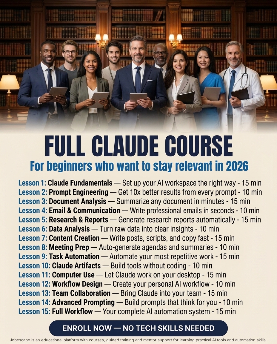 jobescape_ai's tweet photo. Full Claude Course 

Master Claude to automate repetitive tasks, build apps without coding, create real portfolio projects, and become more valuable at work.
