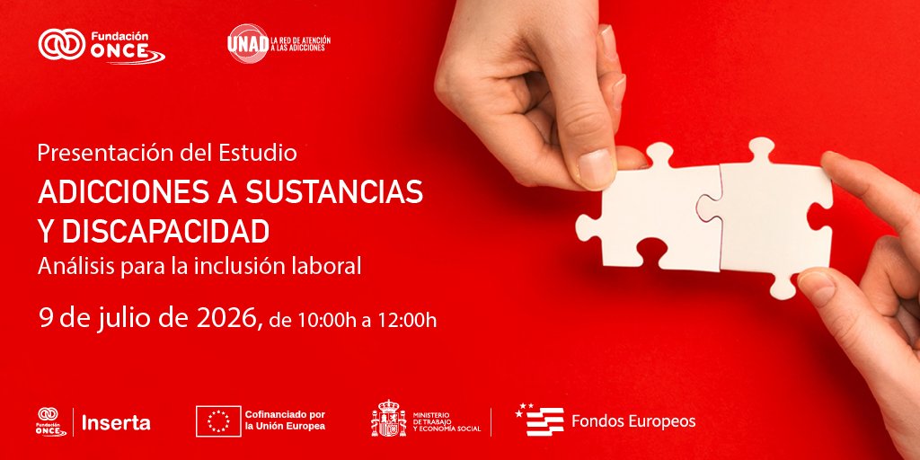 Fundacion_ONCE's tweet photo. El próximo 9 de julio presentamos junto a #InsertaEmpleo y @UNADenred el estudio 'Adicciones a sustancias y #discapacidad. Análisis para la Inclusión laboral'.
⏰ 10h.
📍 Hub de @XTalentoDigital
Inscríbete 👉 https://t.co/JZP1bCqhLy https://t.co/iKubwIzZTp