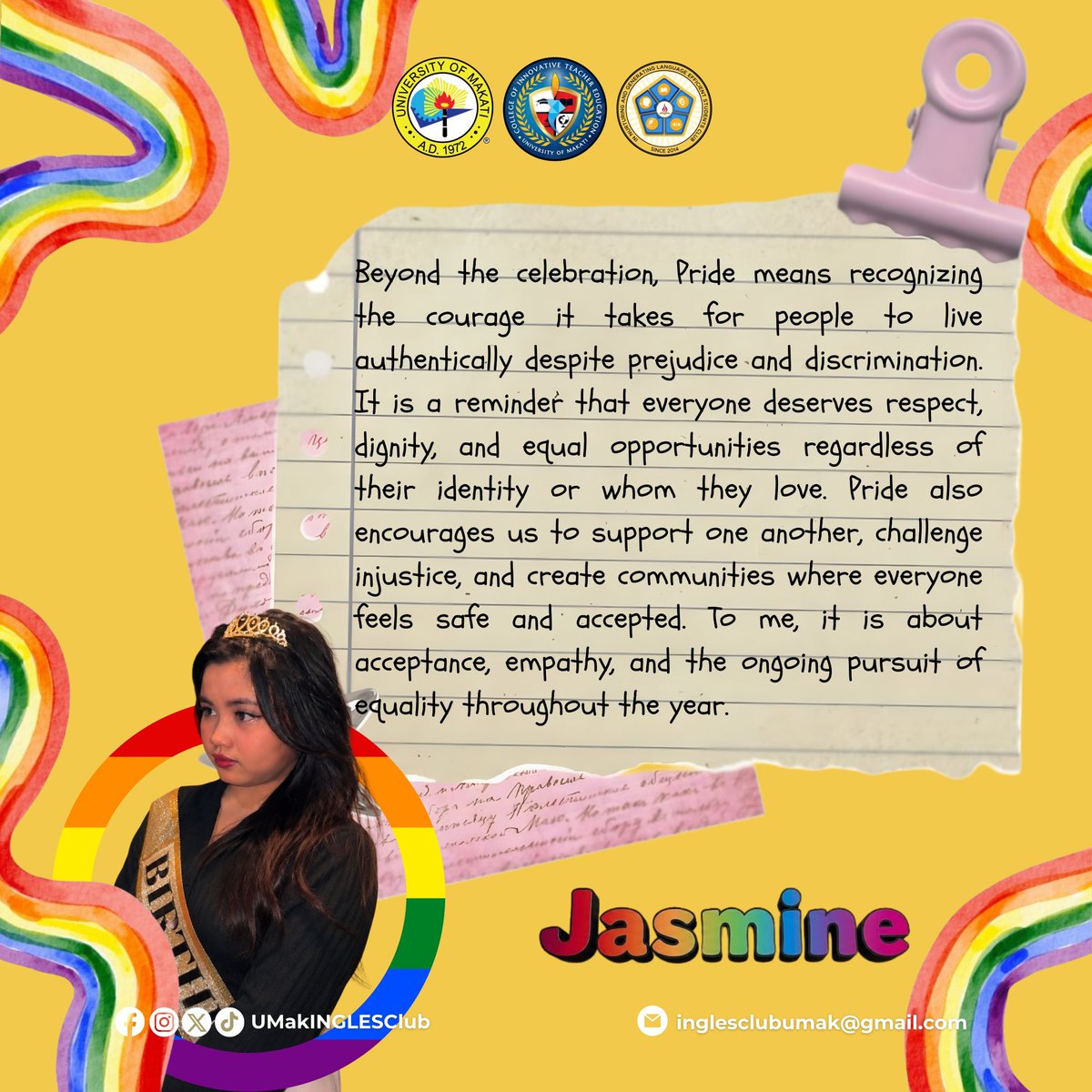 UMakINGLESClub's tweet photo. 🌈 𝗗𝗮𝗽𝗮𝘁 𝗺𝗮𝘆 𝗯𝗮𝗸𝗹𝗮... 𝗠𝗮𝗵𝗮𝗹 𝗸𝗼 𝗮𝗻𝗴 𝗺𝗴𝗮 𝗯𝗮𝗸𝗹𝗮, 𝗠𝗮𝘀𝗮𝘆𝗮 𝗸𝗮𝗽𝗮𝗴 𝗺𝗮𝘆 𝗯𝗮𝗸𝗹𝗮! —𝑴𝒔. 𝑬𝒖𝒈𝒆𝒏𝒆 𝑫𝒐𝒎𝒊𝒏𝒈𝒐, 𝑨𝒏𝒈 𝑩𝒂𝒃𝒂𝒆 𝒔𝒂 𝑺𝒆𝒑𝒕𝒊𝒄 𝑻𝒂𝒏𝒌 𝟐 👸
 
#INGLESClub
#PrideMonth2026

1/4 https://t.co/2XZ2ytDQ1e