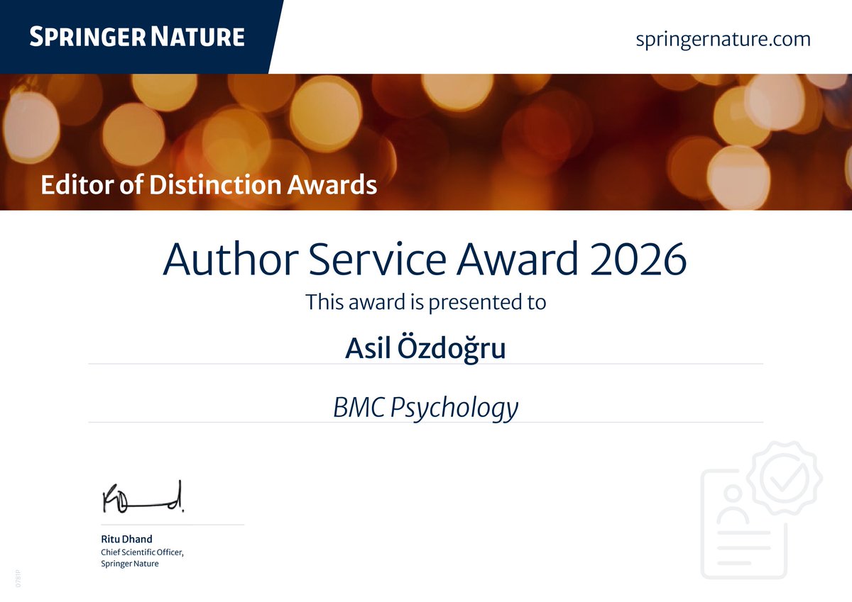 ozdogrua's tweet photo. I have recently been awarded for my academic services by the American Psychological Association and the journal BMC Psychology. Thanks for their recognition of our volunteer work. https://t.co/Om7RNArw4d https://t.co/Sri7GvGY4Q