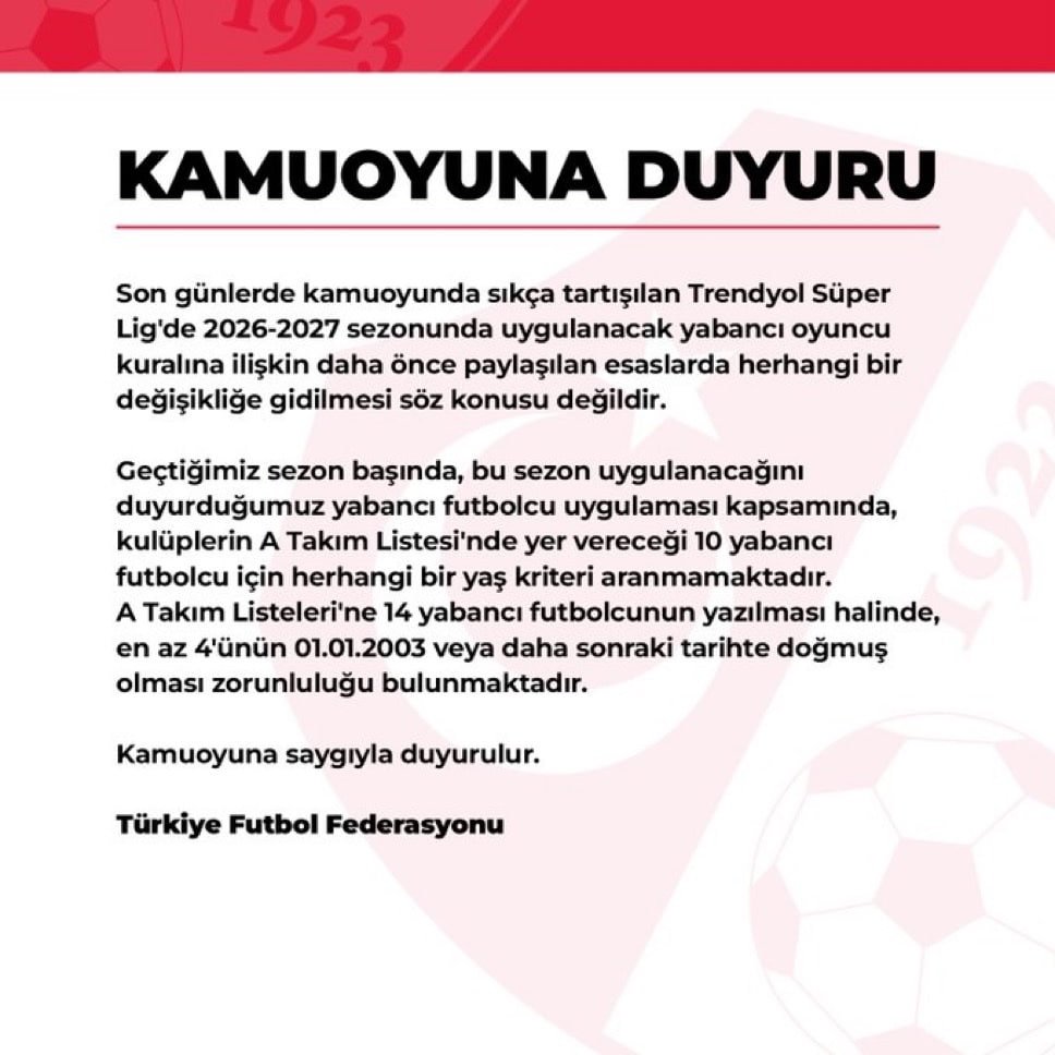 Süper Lig'de Yabancı Kuralı Değişmiyor: TFF Kararını Açıkladı