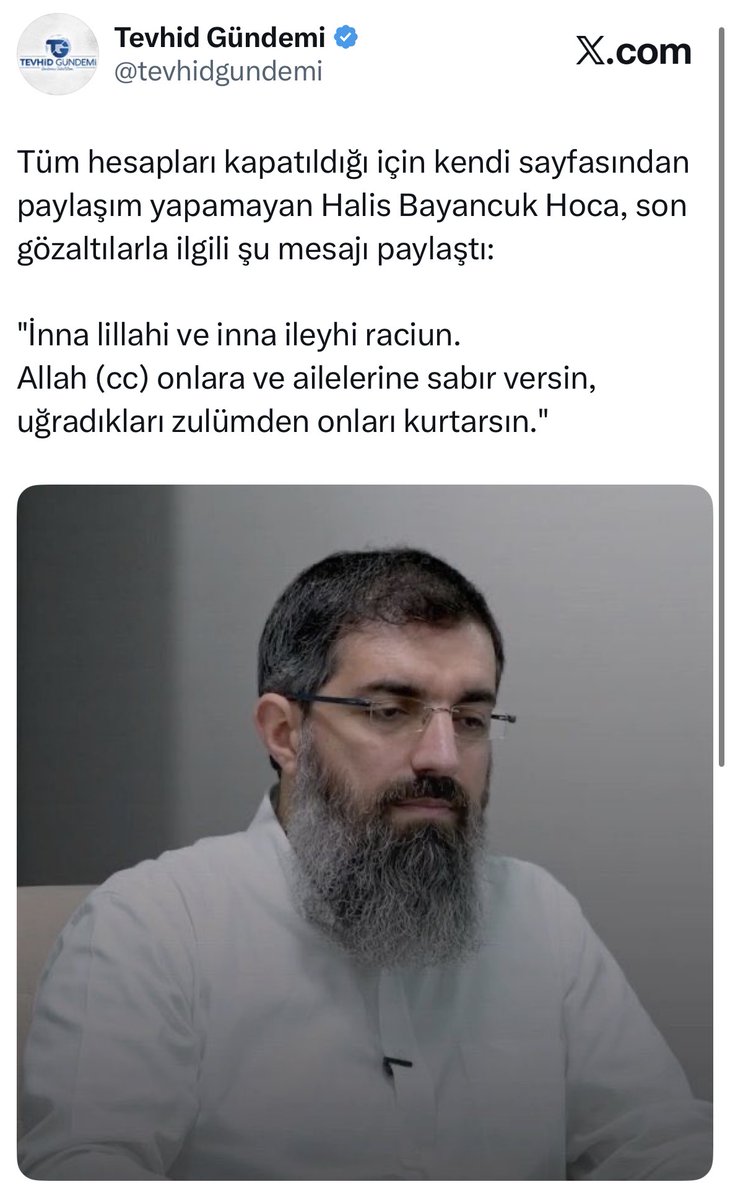 _tevhidekip's tweet photo. "Tüm hesapları kapatıldığı için kendi sayfasından paylaşım yapamayan Halis Bayancuk Hoca..."
