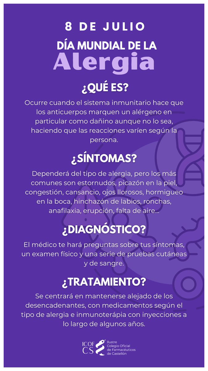 icofcastellon's tweet photo. 📆 8 de julio.
🤧 Día Mundial de la Alergia.
#ICOFCS #Alergia https://t.co/ZmKMj9lB5A