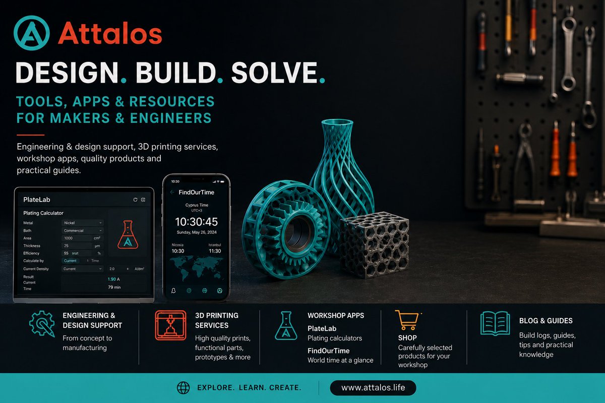 Attalos__Life's tweet photo. Practical tools for makers, engineers &amp; curious builders. Attalos Life brings together engineering/design support, 3D printing, workshop apps like PlateLab, FindOurTime, plus shop and blog resources.

Explore: https://t.co/tTmPP1EoBw

#Makers #Engineering #3DPrinting https://t.co/XoUx6m9Z6k