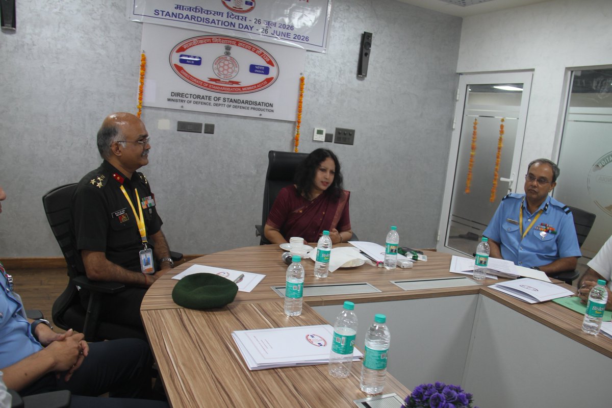 DefProdnIndia's tweet photo. The Directorate of Standardisation celebrated its 64th Raising day as Standardisation Day on 26th June 2026, reinforcing its commitment to developing standards for the Armed Forces to ensure quality, reliability and excellence. 

Ms. Meera Mohanty, Joint Secretary, Department of Defence Production graced the event and highlighted the ongoing institutional focus towards driving standardisation and codification activities in enhancing interoperability, efficiency and jointness across the defence services.
 
#Aatmanirbharta #Jointness #Codification #Standardisation