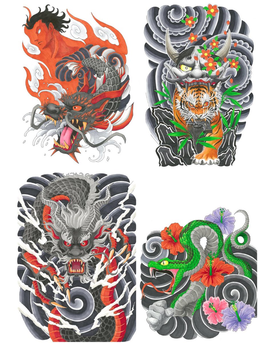 mutattoo15738's tweet photo. 上半期でこんなに描いてたんですね。
誰もが親しみやすいような、他にはあまりない和彫り風イラストを今後も描いていきます。
オンラインショップBASEに出品しています。ご興味ある方是非ご覧ください。
#タトゥーイラスト #和彫り #タトゥー 
#龍 #BASEショップ
#2026年上半期を写真4枚で振り返る https://t.co/qNP6wKRjiy