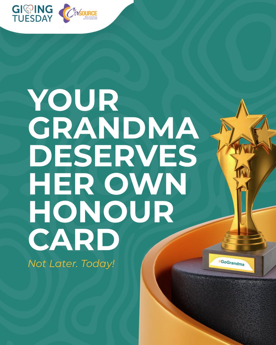 GivingTueAfrica's tweet photo. It’s #WorldSocialMediaDay! 
Let’s make our grandmothers trend.

Share her story, get a personalised Honour Card, and celebrate the legacy she’s built. 

Get started: https://t.co/0LHrsBQf7C

#GoGrandma https://t.co/L0cp0k2OYc