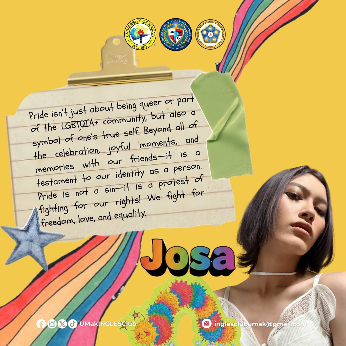 UMakINGLESClub's tweet photo. These stories from our community are unique, and every perspective adds another color to our haven. 🌧️ As we conclude this majulanis morrisette na Pride Month, we ask our very own INGLESherons:

“𝗪𝗛𝗔𝗧 𝗜𝗦 𝗣𝗥𝗜𝗗𝗘 𝗙𝗢𝗥 𝗬𝗢𝗨?”

#INGLESClub
#PrideMonth2026

3/4 https://t.co/TX7bB2wlgB