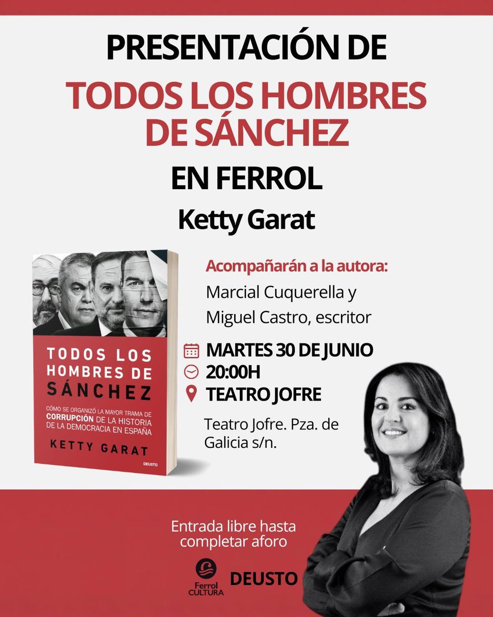 KettyGarat's tweet photo. Después de las muchas emociones de ayer y despedidas, voy rumbo a mi tierra natal, Ferrol, donde hoy me reencontraré con mi familia y amigos para presentar Todos los hombres de Sánchez @EdicionesDeusto Nada menos que en el Teatro Jofre. Un cierre perfecto a una montaña rusa de sentimientos. Nos vemos a las 20 horas ferrolanos!