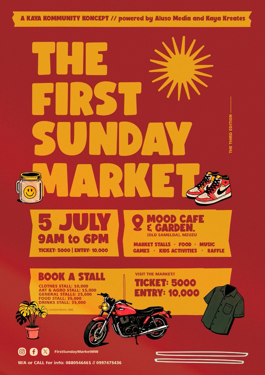 AudioRockSwisha's tweet photo. 📍Mood Cafe &amp; Garden
🔴 5th July, 2026
🎟️ Tickets: MK5000 // ⛩️ Gate Fee: MK10,000 

*Tickets available at Kwithu Coffee Den, Kwithu Rooftop Restaurant and Fresh Aps Juice Bar (Nyachenda Mall) https://t.co/j3SJ2fY22L