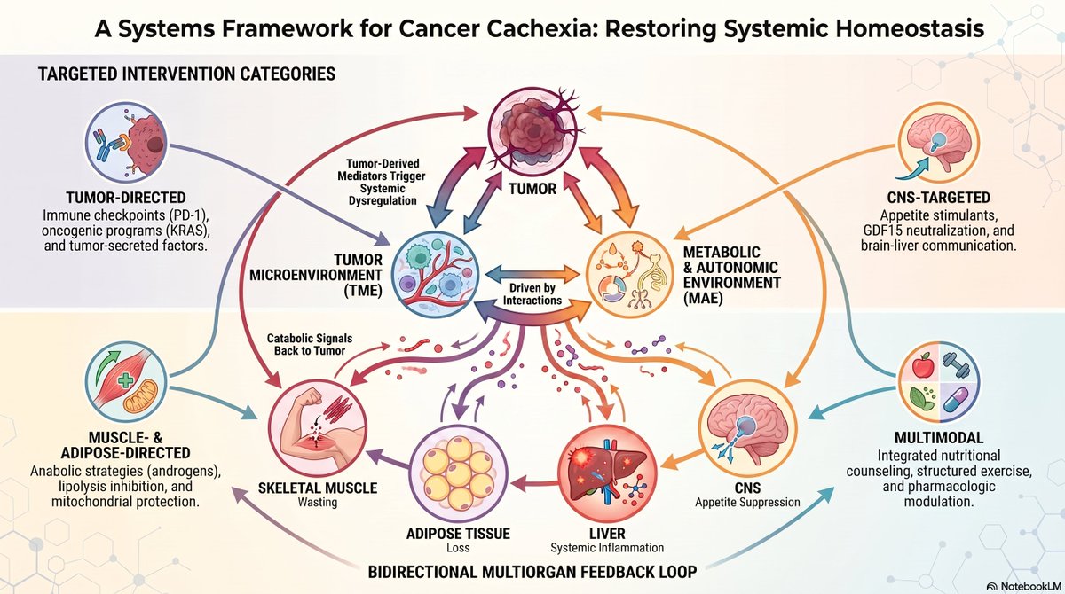 iarn20191122's tweet photo. 15. Cancer Cachexia Systems Framework Diagram
This review redefines cancer cachexia as a tumor-driven collapse of whole-body homeostasis and proposes a tumor-centric framework to guide mechanism-based therapies. #IARN #RehabNutrition
 
https://t.co/rFO8atmmcL https://t.co/HnOaoslZtA