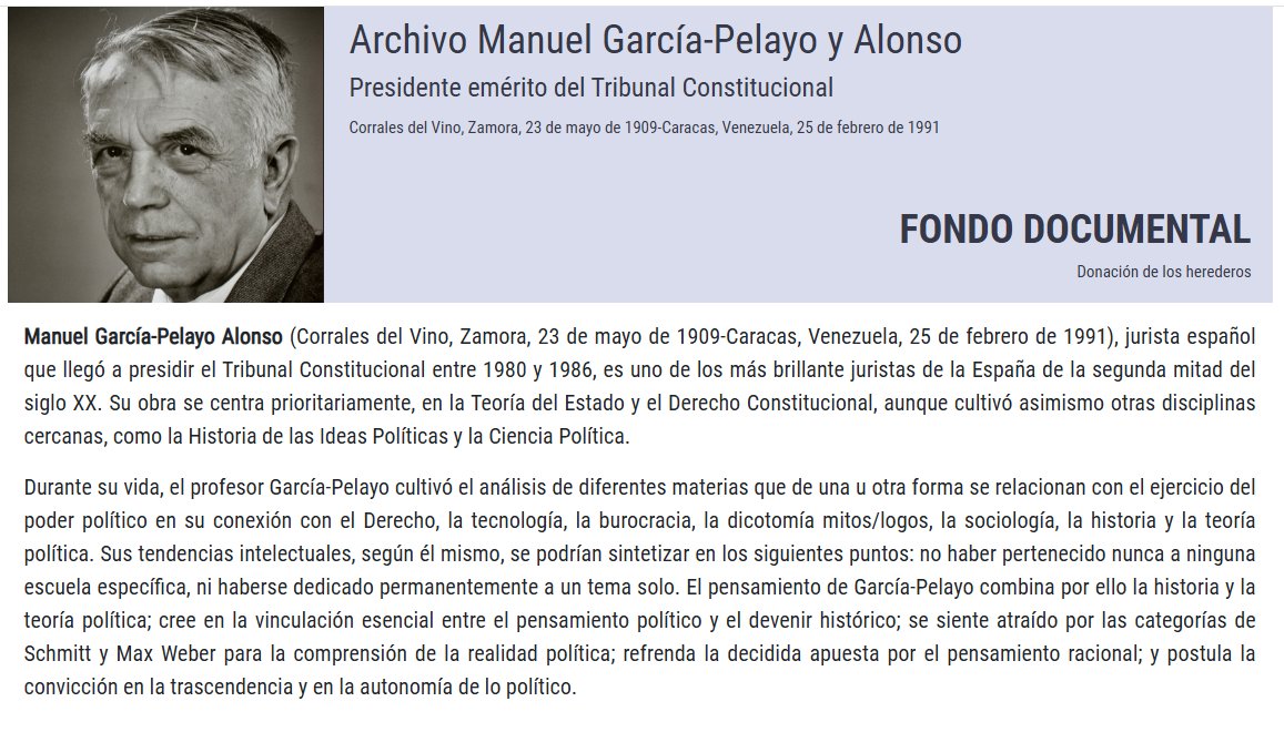 TConstitucionE's tweet photo. Nota de prensa | El Tribunal Constitucional publica el archivo de su primer presidente Manuel García-Pelayo https://t.co/wSSxm96XoF https://t.co/C2tLyYlnMl
