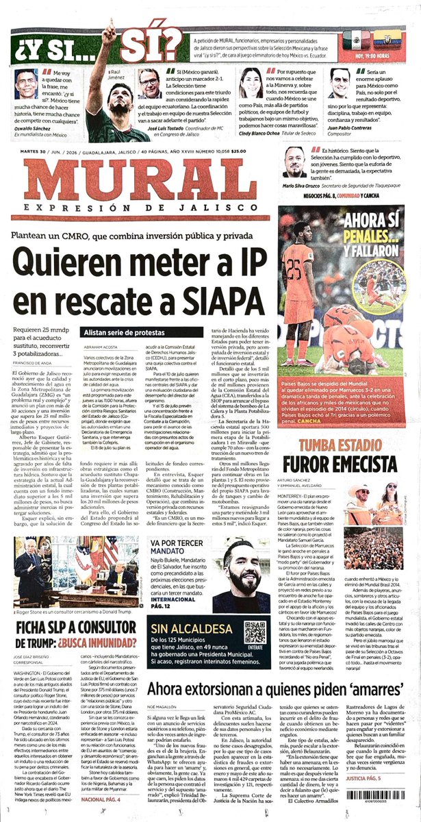 ALPONCHINO's tweet photo. Muy buenos días. #ComunidadPonchoMarròn

Plantean un CMRO, que combina inversión pública y privada
Quieren meter a IP en rescate a SIAPA.

Requieren 25 mmdp para el acueducto sustituto, reconvertir
3 potabilizadoras...

El Gobierno de Jalisco reconoció ayer que la calidad y abastecimiento del agua en la Zona Metropolitana de Guadalajara (ZMG) es "un problema real y complejo" y anunció un plan con más de 30 acciones y una inversión que supera los 25 mil millones de pesos entre recursos inmediatos y proyectos de largo plazo.
Alberto Esquer Gutiérrez, Jefe de Gabinete, responsable de presentar la es-trategia, admitió que la problemática es histórica y se ha agravado por años de talta de inversión en infraestructura hídrica. Sostuvo que la estrategia de la actual Administración estatal, la cual cuenta con un fondo inmediato superior a los 5 mil millones de pesos, no busca administrar inercias ni postergar soluciones.