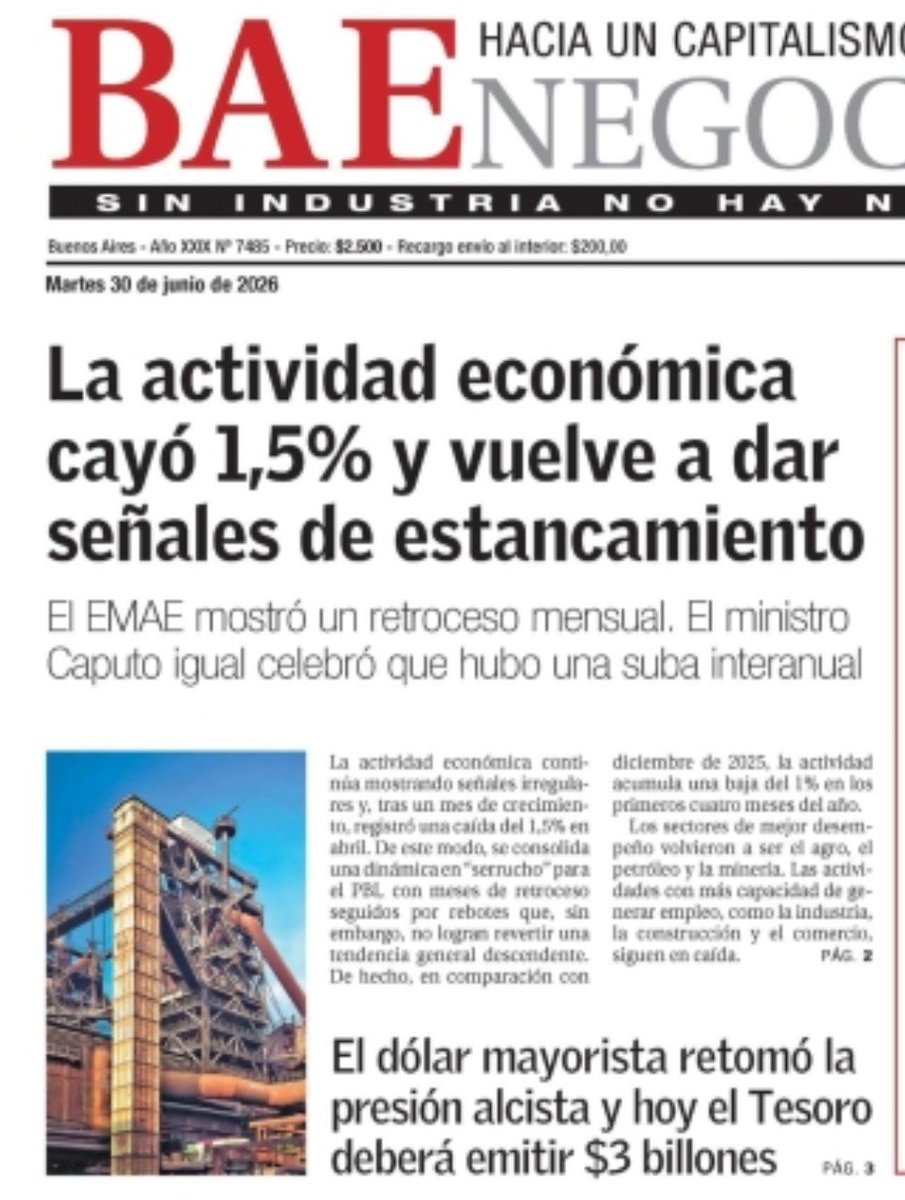pblcabj's tweet photo. Otra vez SOPA, la Actividad económica volvió a caer 1,5% en ABRIL. https://t.co/PNaZu3oQ4O