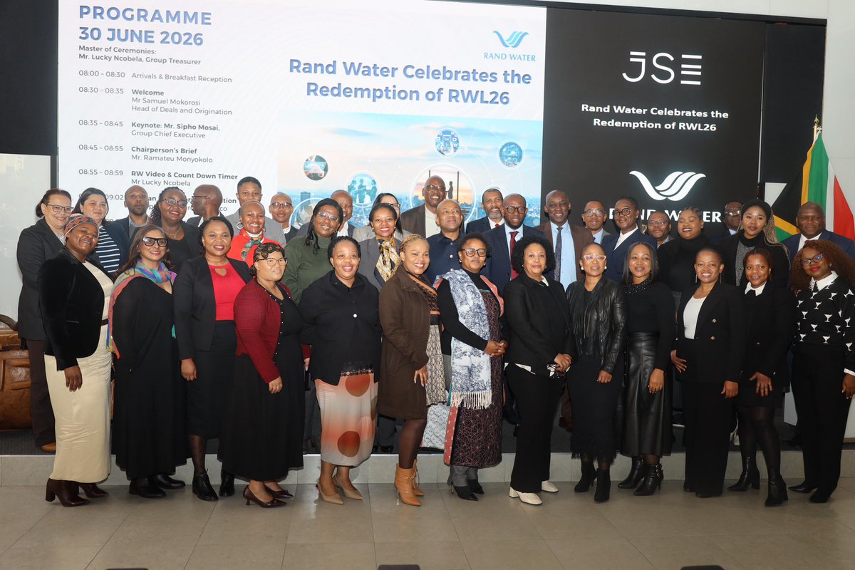 Rand_Water's tweet photo. The Group Chief Executive of Rand Water, Mr Mosai emphasised that the successful redemption of this bond is not merely a financial achievement. It is evidence of the market’s confidence in Rand Water’s governance, financial management &amp; unwavering commitment to accountability. https://t.co/DGhb3tjtjO