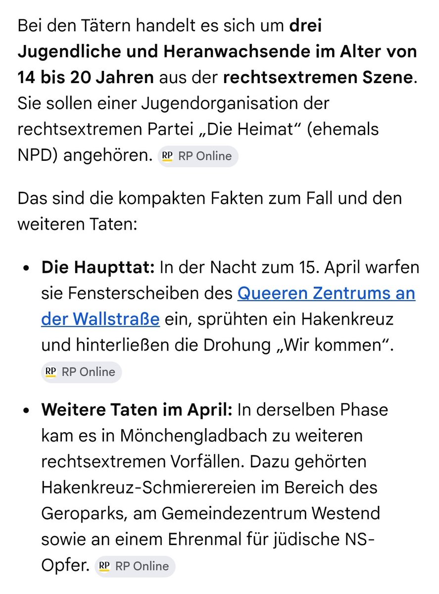 Baghi161's tweet photo. Erinnert ihr euch an den Angriff auf das #QueeresZentrumMönchengladbach?
Die Täter sind gefasst worden.

Es waren Rechtsextreme der "Nationale Jugend Neuwerk", von dort aus gibt es Verbindungen zu "Die Heimat"...

Die Rechten haben die ganze Zeit von false flag gefaselt. Tja 🤷 https://t.co/uhf8214m9w