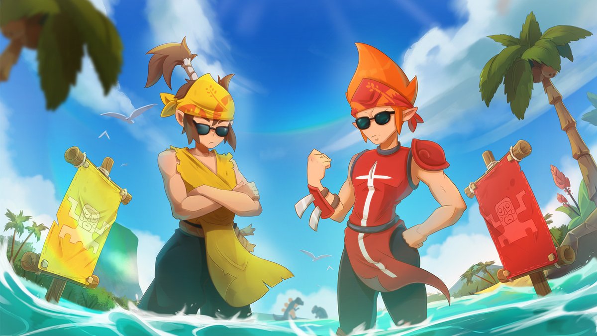 DofusTouch's tweet photo. 🏝️ La plage, le soleil, les coquetels… Vous en rêviez n'est-ce pas ?

La grande aventure de Vulkania est désormais accessible jusqu'au 8 septembre ! 🌋

Mais ne rangez pas tout de suite vos équipements… L'Archipel regorge de créatures prêtes à vous croquer au petit-déjeuner ! 🦖

➡️ https://t.co/fMpFVDW8uF