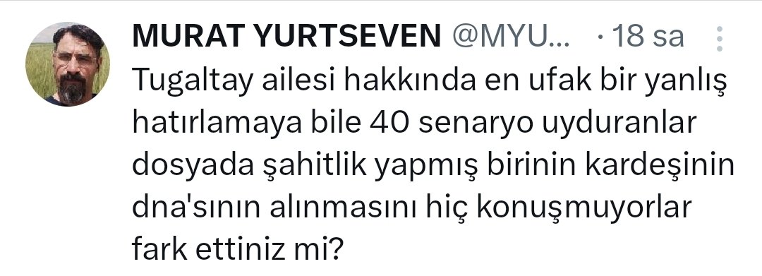 syma_oz's tweet photo. - En geç 1 ay sonra dosya bitecek diyenler, süre dolunca artık bundan hiç bahsetmiyor fark ettniz mi? 
- 50 kere sorduk ama muhabir tv'deki odalar neden yok edildi hiç bahsetmiyorlar fark ettiniz mi? 
- "Katil mezardan çıkacak" algısıyla, komşunun dayısını gece gündüz konuşanlar artık adını bile anmıyor fark ettiniz mi? 
- Lütfi Ş. ayakkabı fetişi ve katil olabilir diyenlerler artık bundan hiç bahsetmiyorlar fark ettiniz mi? 
- 2 nolu leke kan içeriyor ve katili gösterir, çünkü bilmediğiniz şeyler var diyenler, şimdi katili göstermez diyorlar fark ettiniz mi? 
- Reyhan İlkay'ı koruyor diyerek İlkay'ın katil olduğunu ima edenler artık o ismi hiç anmıyor fark ettiniz mi? 
Hani sonuçlar çıkmamıştı. Siz bunları konuşmayı neden bıraktınız? 
Yoksa siz katili aramıyor musunuz?
#CaglaTugaltay 
#caglatugaltayicinadalet 
#UcuKimeDokunursaDokunsun