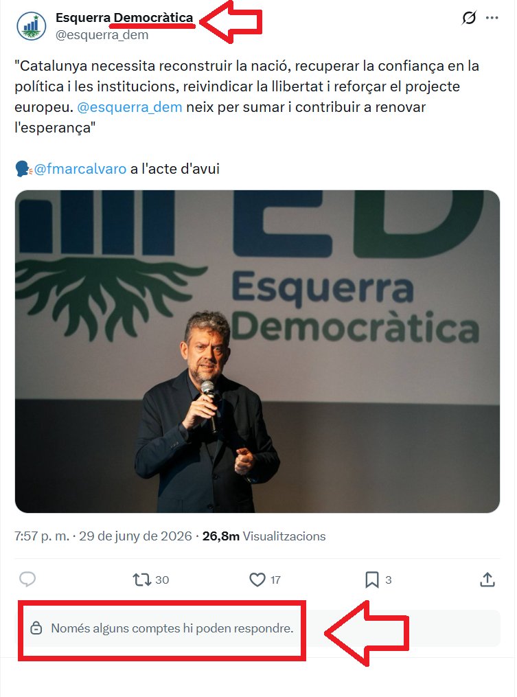 Marta_catalonia's tweet photo. Hahahahahahaha, que bo!!!!! Anuncien el seu naixement. Es fan dir Esquerra DEMOCRÀTICA. I la primera cosa que fan, la PRIMERA, és RESTRINGIR qui pot penjar comentaris!!!! 😂😂😂🤣🤣🤣🤦‍♀️👎💩 https://t.co/gyn5bN9z2r