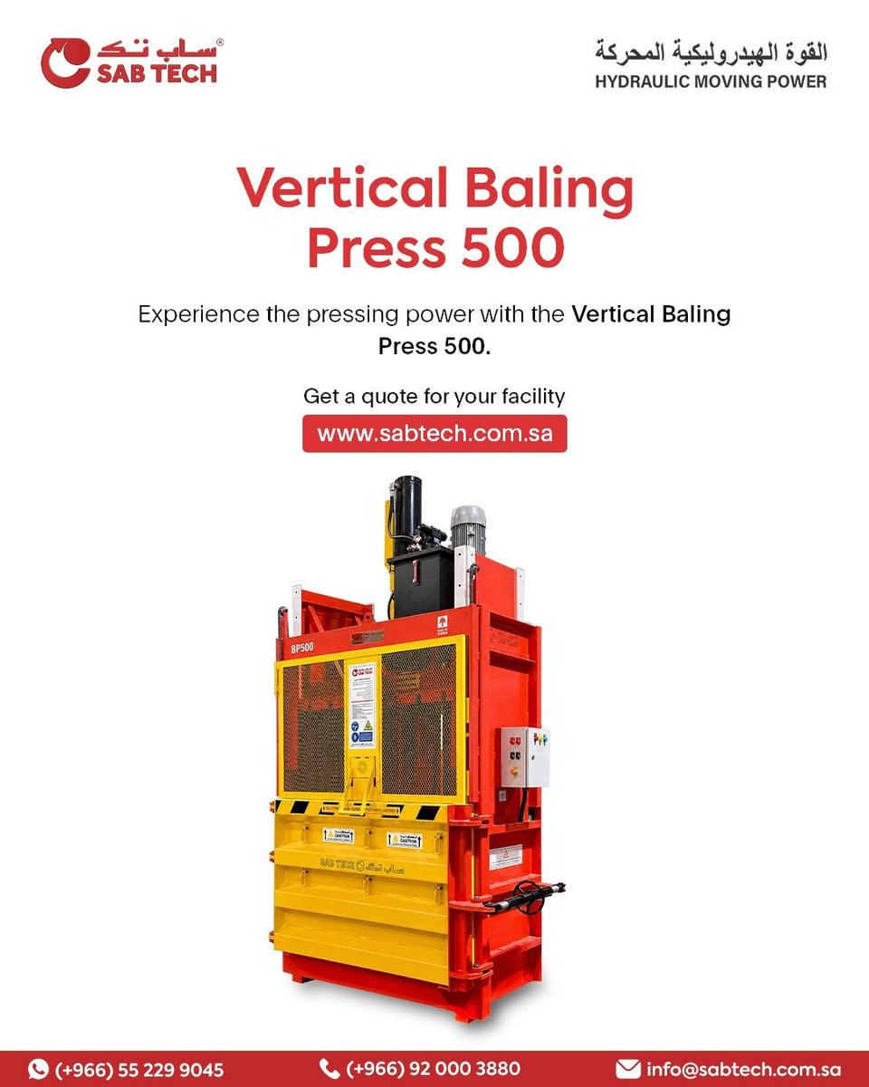 sabtechsa's tweet photo. Optimize your waste handling operations with the Carton Baling Machine - Vertical Baling Press 50. Built for efficient compression and space-saving performance.
Get a quote now. Check the link in the bio.
#VerticalBalingPress50 #SABTECH https://t.co/0dEoptbl2I