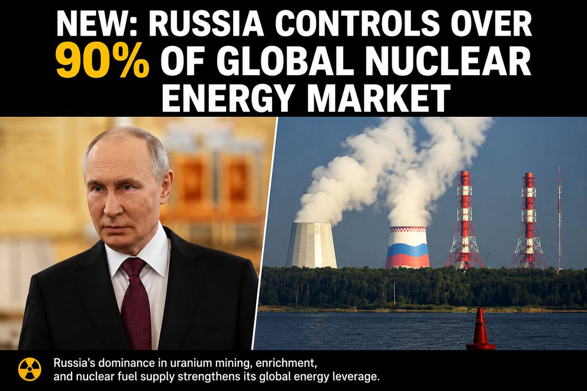 _globalbrief's tweet photo. 🇷🇺NEW: Russia reportedly controls over 90% of the global nuclear energy market, reinforcing its dominant position across the industry's supply chain.

#BreakingNews #Russia #NuclearEnergy #Energy #Geopolitics #WorldNews https://t.co/4vqKZm9JBd